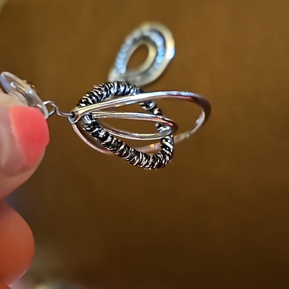 Vintage Metallic Triple Teardrop Spinning Orbital Dangle Post Earrings - Picture 3 of 3